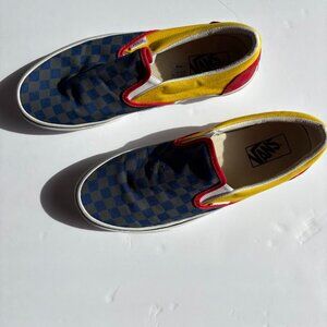 Vans OTW Rally Classic Slip On Sneakers Blue Gray Yellow Red Checkerboard - 9.5